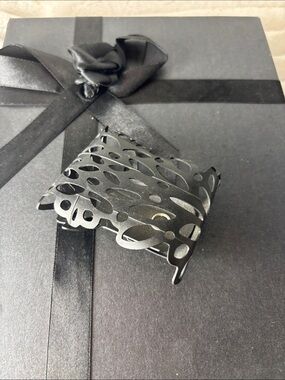 Urban Lace Faux Leather Black Laser-Cut Bracelet 8”